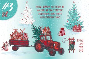 Hand Drawn Christmas Tractors Graphics