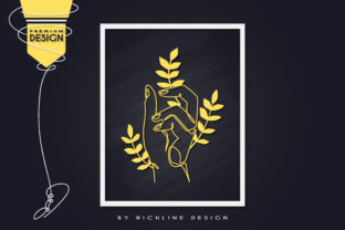 Line Art Poster Hand Sign with Leaf